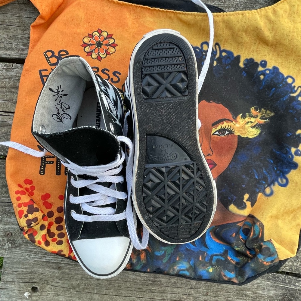 Converse All Star Hi Tops Drew Brophy Art Pre-Owned Blk Sneakers Jr 4 Women’s 6 - Picture 5 of 7